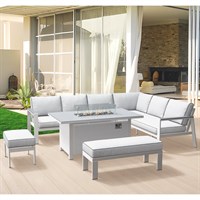 Supremo Melbury Corner Modular Rectangle Firepit Outdoor Garden Furniture Set - Salted Grey (X28.186.16.11.08)