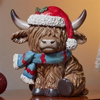 Three Kings 11cm Highland Cow Blue Scarf Sitting Christmas Table Decoration (2530192)