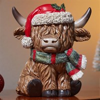Three Kings 11cm Highland Cow Green Scarf Sitting Christmas Table Decoration (2530192)
