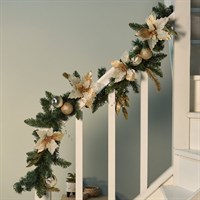 Three Kings 180cm Golden Poinsettia Artificial Christmas Garland (2543113)