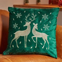 Three Kings 45cm Reindeer & Doe Christmas Cushion - Emerald (2525202)