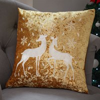 Three Kings 45cm Reindeer & Doe Christmas Cushion - Gold (2525209)