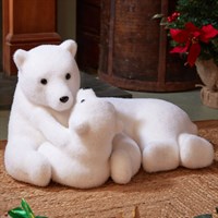 Three Kings 50cm Fluffy Polar Bear & Cub Laying Christmas Table Decoration (2530198)