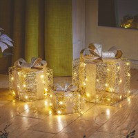 Three Kings Set of 3 Gold Weave Faux Gift Light Up Christmas Boxes (2532124)