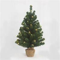 Tree Classics 60cm (2ft) Pre Lit Burlap Artificial Table Christmas Tree (24-72-BLPLM)