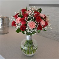 12 Roses & Carnations Cut Flower Hand Tied Bouquet