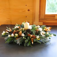 White and Gold Long and Low Christmas Floral Arrangement 2ft