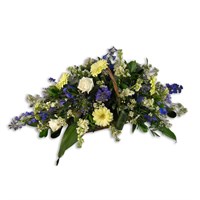 With Sympathy Flowers - Blue, Cream and White Basket