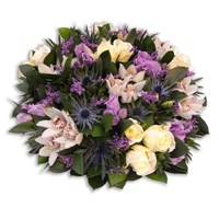 With Sympathy Flowers - Blue Lilac And White Posy Pad 14 Inch