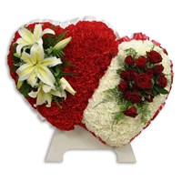 With Sympathy Flowers - Carnation Based Double Heart on Stand