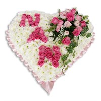 With Sympathy Flowers - Chrysanthemum Based Heart with Rose 'Nan' Detail - 21 Inch