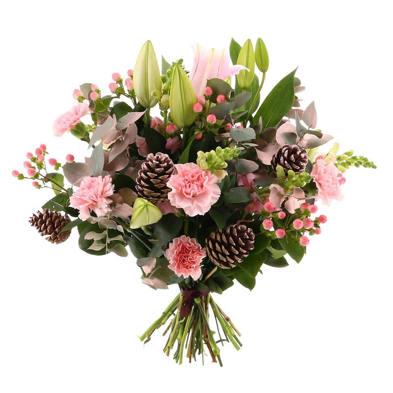Christmas Pink Berry Christmas Hand Tied Bouquet