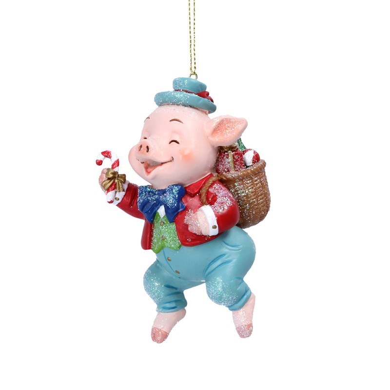 Gisela Graham Christmas Piggy Went To Market Resin Hanging
