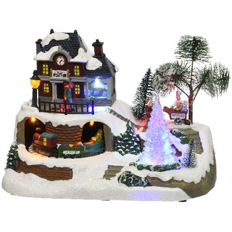 Kaemingk Animated Light Up Train Christmas Village Scene (485680)