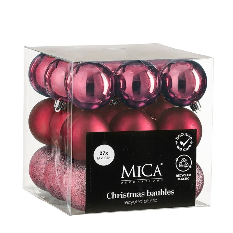 Mica Fuchsia Unbreakable Christmas Baubles (27 Pack of 6cm) (1181972)