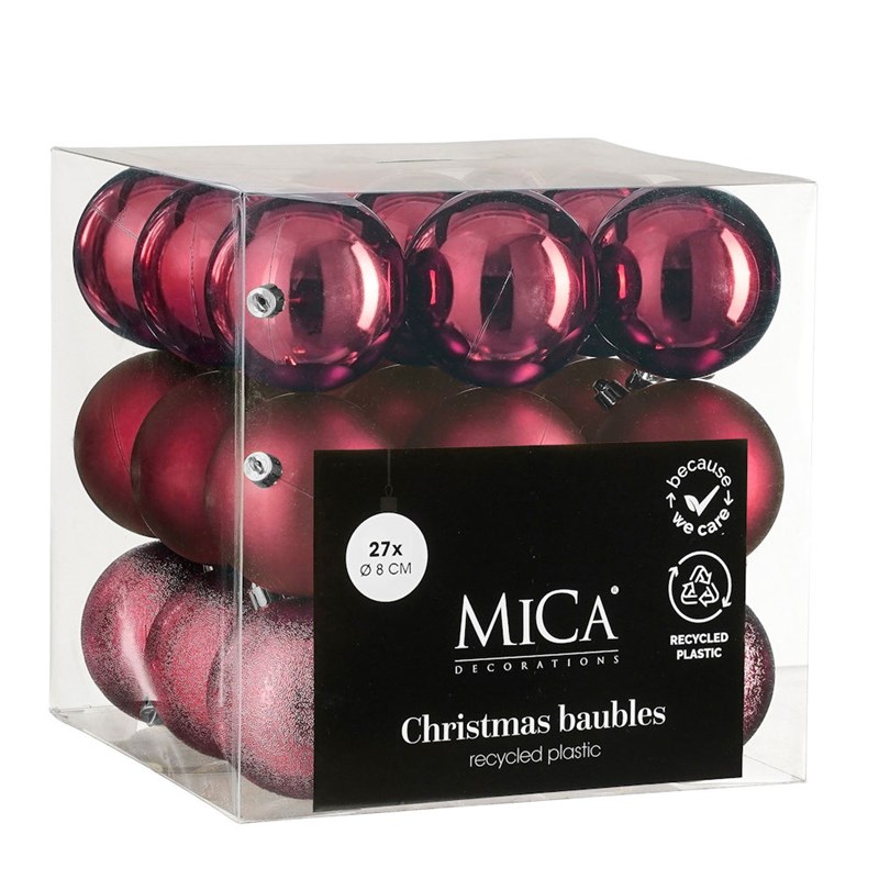 Mica Fuchsia Unbreakable Christmas Baubles (27 Pack of 8cm) (1181985)