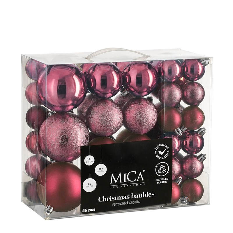 Mica Fuchsia Unbreakable Christmas Baubles (46 Pack of 4cm to 8cm) (1181998)