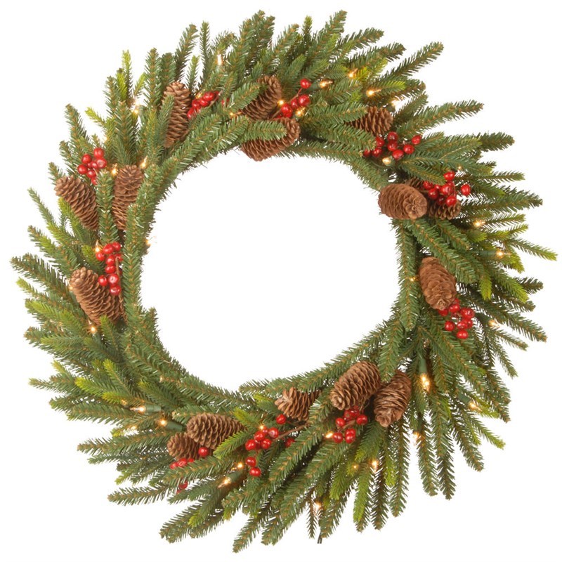 National Tree Dorchester Fit 24 Inch Artificial Christmas Wreath Pre Lit With Leds Pedr3 300 24w