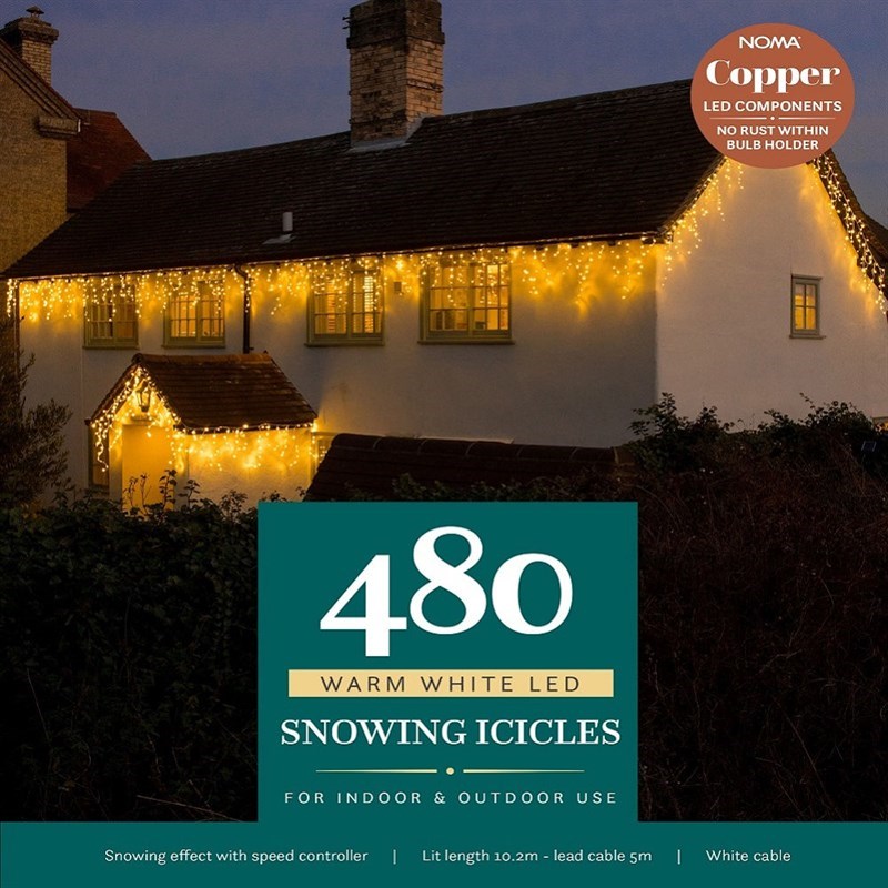 Noma 480 Warm White Snowing Icicle LED Christmas Lights (6821010)