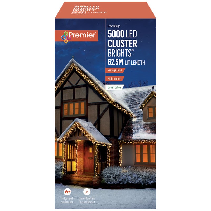 Premier 5000 Vintage Gold Multi Action LED Cluster Christmas String Lights (LV232605VG)