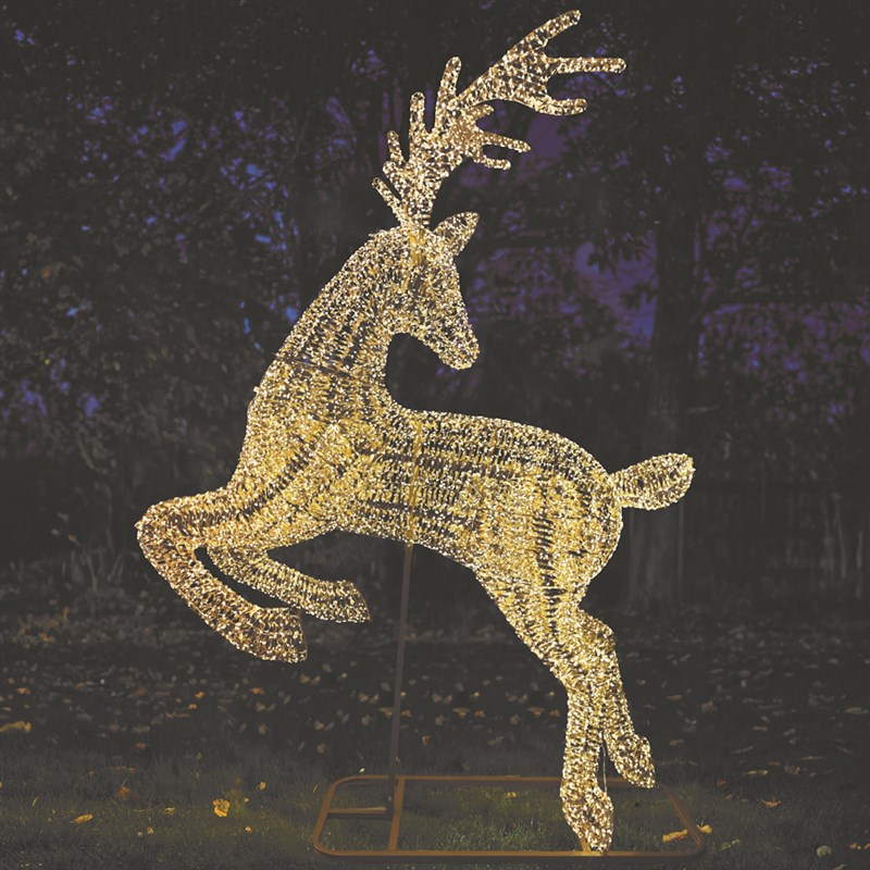 Three Kings 2.4m Gold Twist Giant Jumping Stags Light Up Christmas Decoration (2506301)