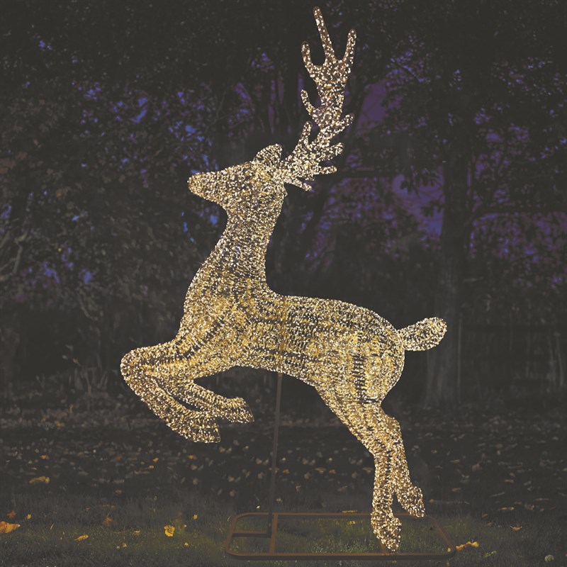 Three Kings 2.5m Gold Twist Giant Jumping Stags Light Up Christmas Decoration (2506300)