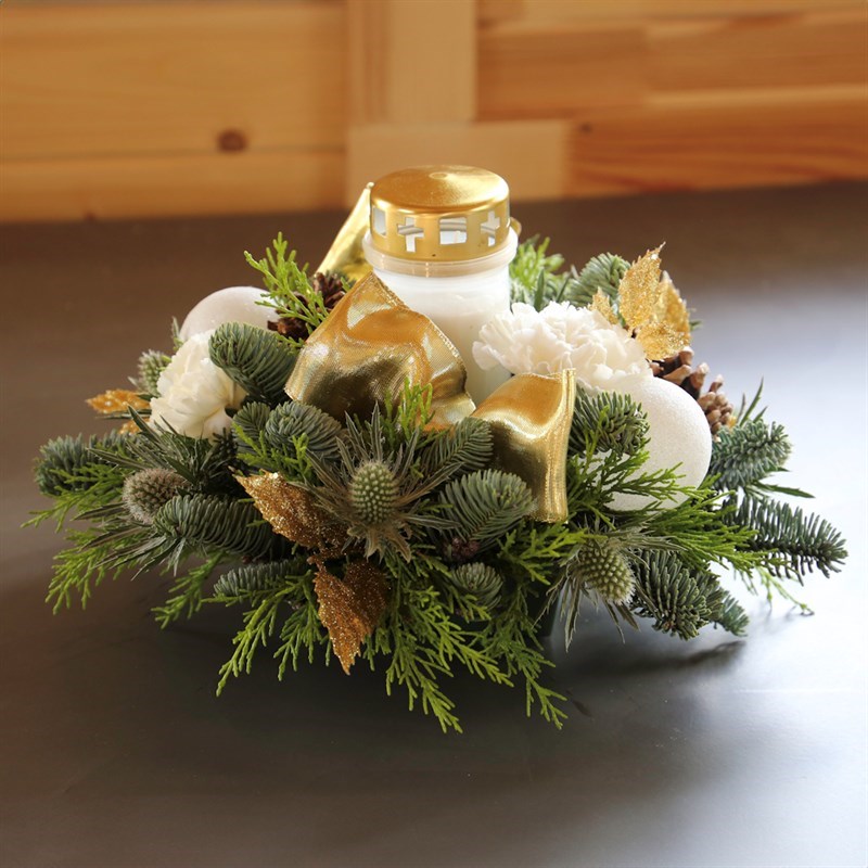 White and Gold Memorial Christmas Floral Posy Arrangement