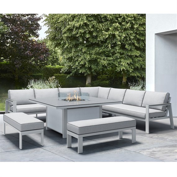 Supremo Melbury Salted Grey Grand Modular Outdoor Garden Furniture Set With Firepit