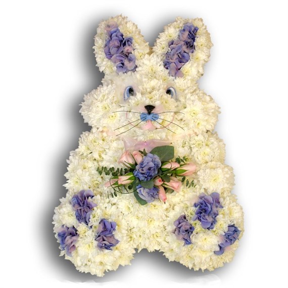 With Sympathy Flowers - Chrysanthemum Based Bunny 23 Inch x 15 Inch