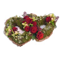 With Sympathy Flowers - Mossed Double Open Heart