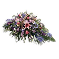 With Sympathy Flowers - Pink and Blue Basket Arrangment