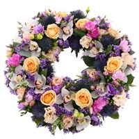 With Sympathy Flowers - Peach, Pink and Blue Loose Wreath